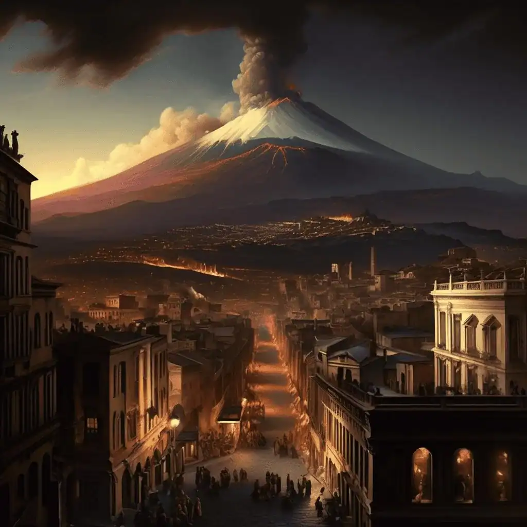A View of Mount Etna and A Nearby Town – Joseph Wright